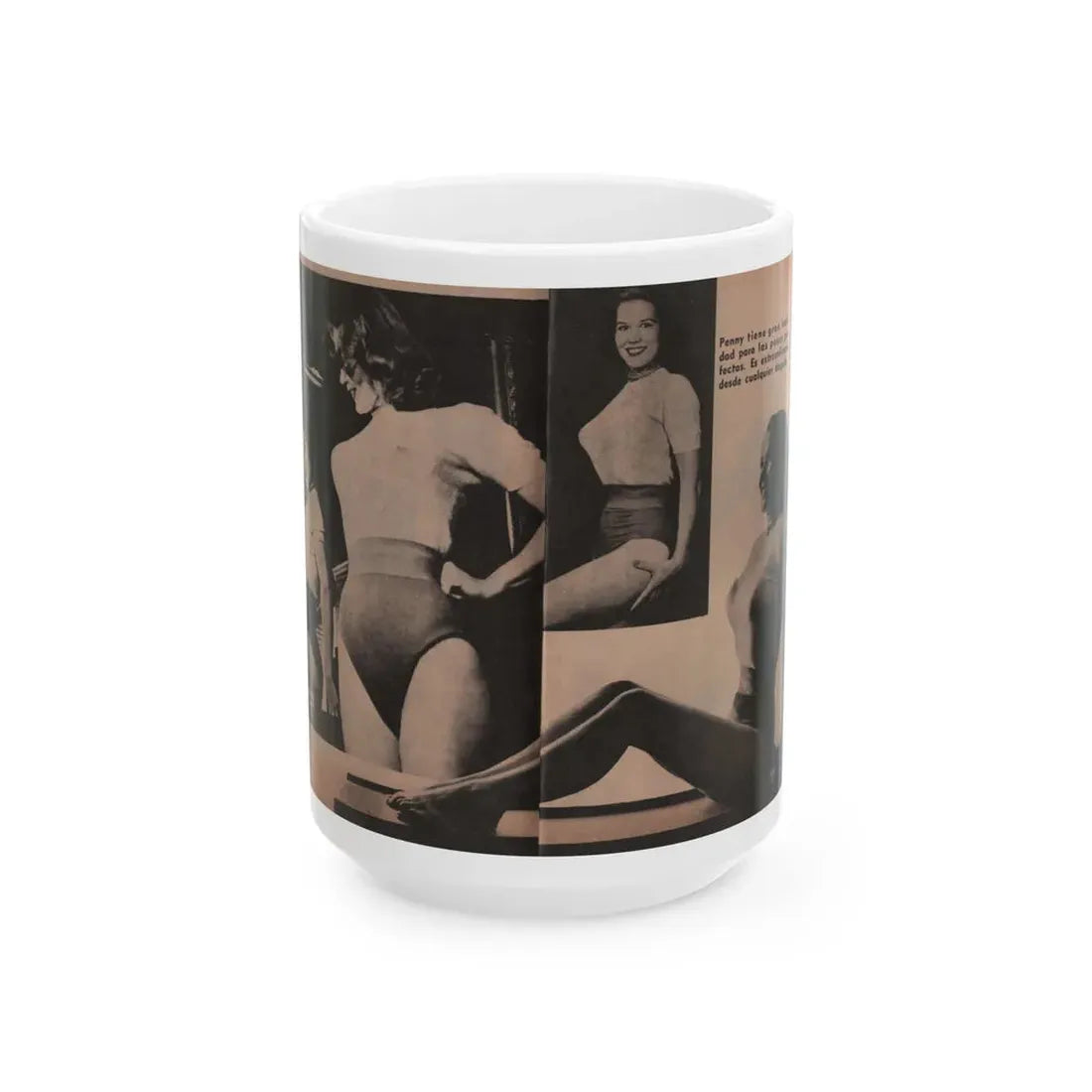 Penny Duncan #18 - [Pages 94 & 95] Pages 5 & 6 of 9 with, Penny+3 B&W Photos & 1 Caption from Fotos Digest Mag. '56 (Vintage Female Icon) White Coffee Mug 15oz - Go Mug Yourself