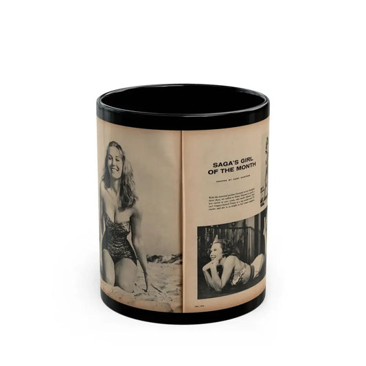 Penny Duncan #21 - [Pages 46 & 47] Pages 1 & 2 of 4 with, Penny+3 B&W Photos, Caption & Article from SAGA Men's Mag. July '56 (Vintage Female Icon) Black Coffee Mug 11oz - Go Mug Yourself