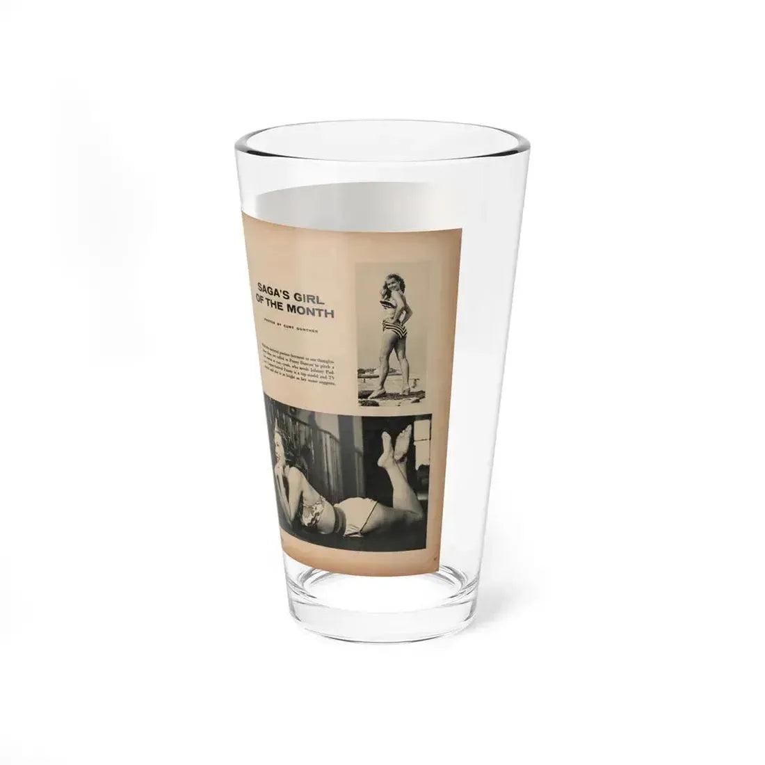 Penny Duncan #21 - [Pages 46 & 47] Pages 1 & 2 of 4 with, Penny+3 B&W Photos, Caption & Article from SAGA Men's Mag. July '56 (Vintage Female Icon) Pint Glass 16oz - Go Mug Yourself