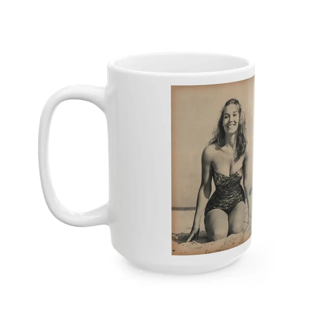 Penny Duncan #21 - [Pages 46 & 47] Pages 1 & 2 of 4 with, Penny+3 B&W Photos, Caption & Article from SAGA Men's Mag. July '56 (Vintage Female Icon) White Coffee Mug - Go Mug Yourself