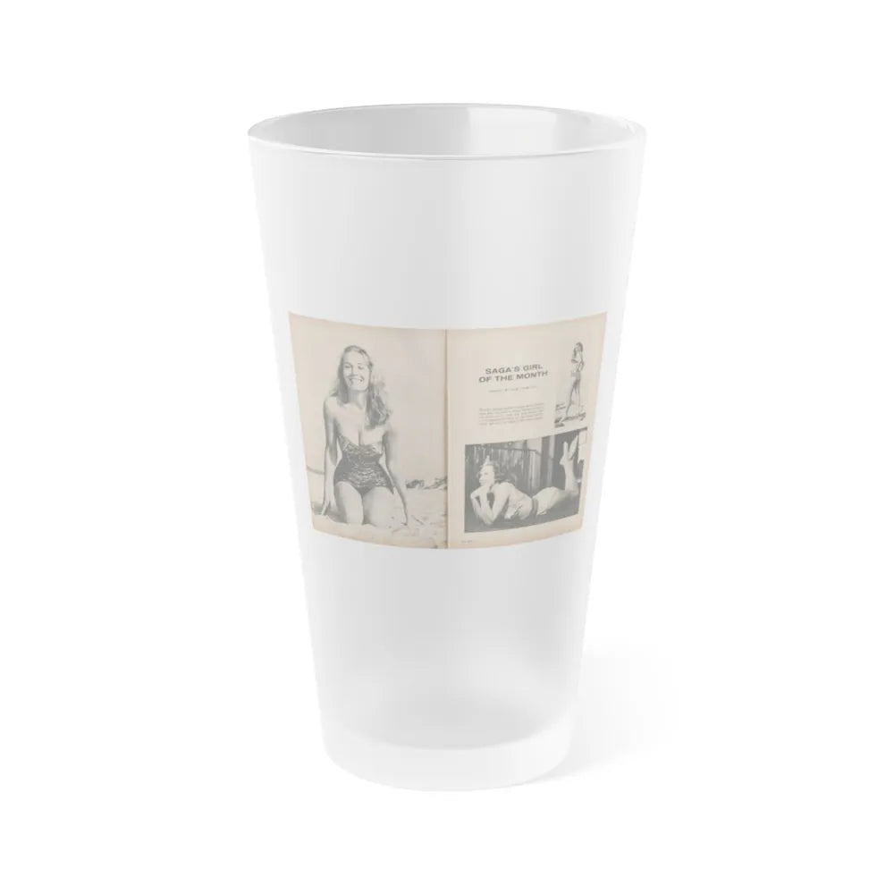 Penny Duncan #21 - [Pages 46 & 47] Pages 1 & 2 of 4 with, Penny+3 B&W Photos, Caption & Article from SAGA Men's Mag. July '56 (Vintage Female Icon) Frosted Pint Glass 16oz-16oz-Frosted-Go Mug Yourself