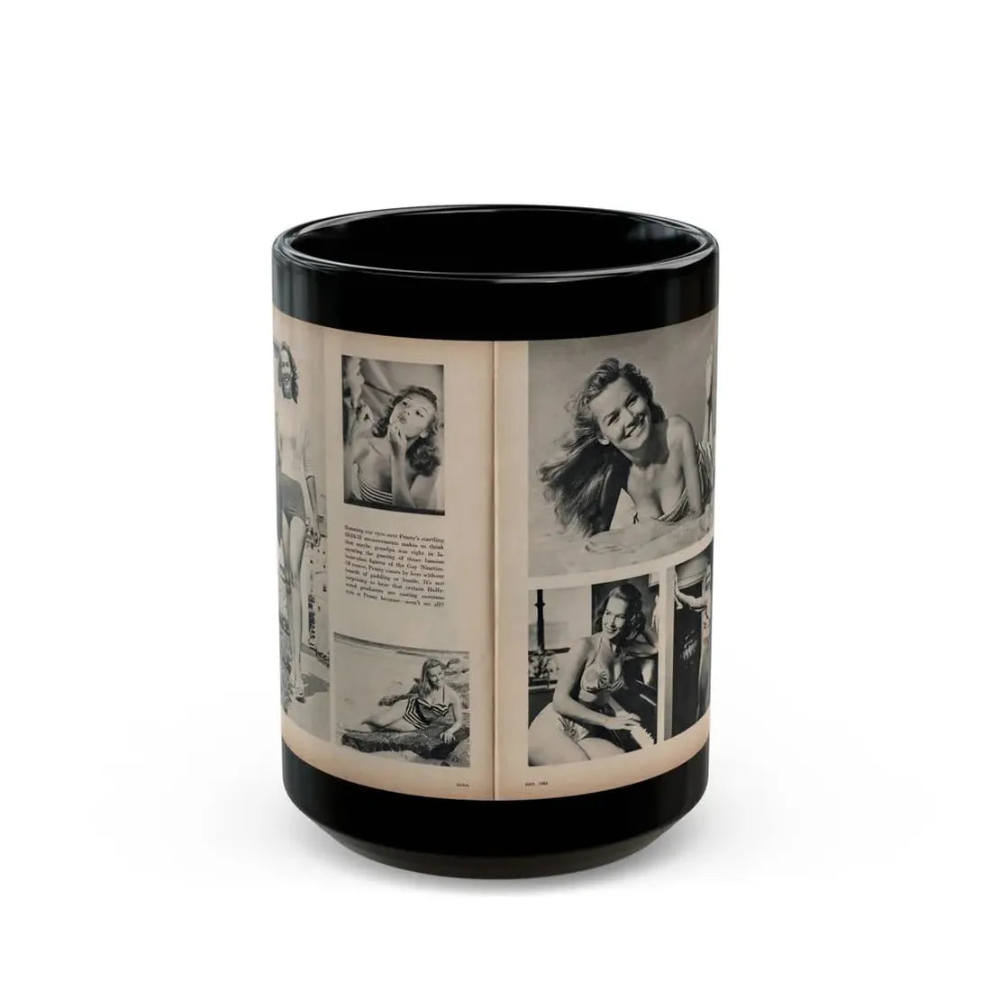 Penny Duncan #21 - [Pages 48 & 49] Pages 3 & 4 of 4 with, Penny+6 B&W Photos & Article from SAGA Men's Mag. July '56 (Vintage Female Icon) Black Coffee Mug 15oz - Go Mug Yourself