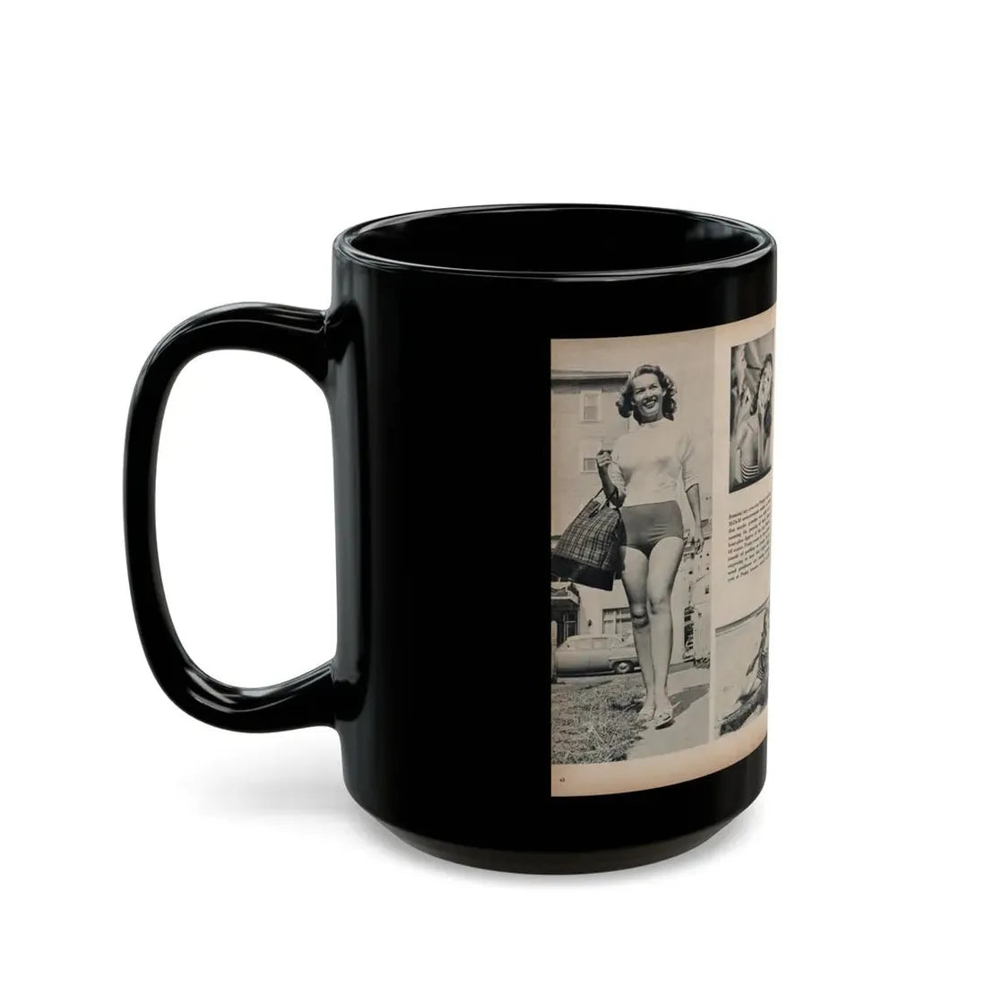 Penny Duncan #21 - [Pages 48 & 49] Pages 3 & 4 of 4 with, Penny+6 B&W Photos & Article from SAGA Men's Mag. July '56 (Vintage Female Icon) Black Coffee Mug - Go Mug Yourself