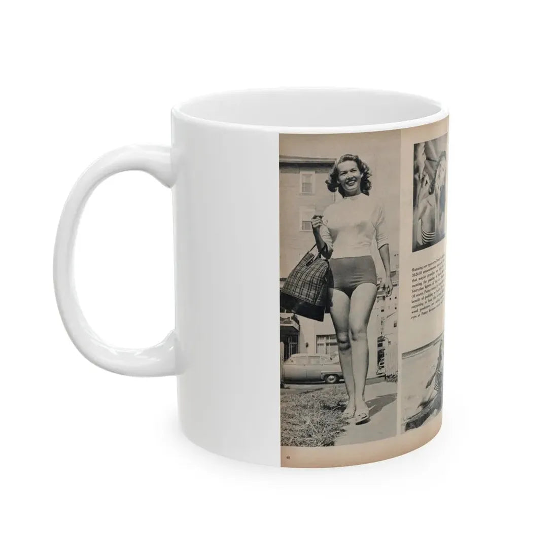 Penny Duncan #21 - [Pages 48 & 49] Pages 3 & 4 of 4 with, Penny+6 B&W Photos & Article from SAGA Men's Mag. July '56 (Vintage Female Icon) White Coffee Mug - Go Mug Yourself