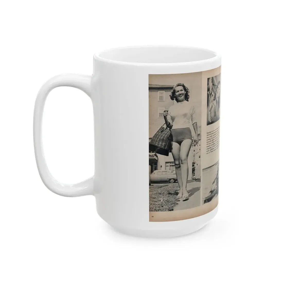 Penny Duncan #21 - [Pages 48 & 49] Pages 3 & 4 of 4 with, Penny+6 B&W Photos & Article from SAGA Men's Mag. July '56 (Vintage Female Icon) White Coffee Mug - Go Mug Yourself