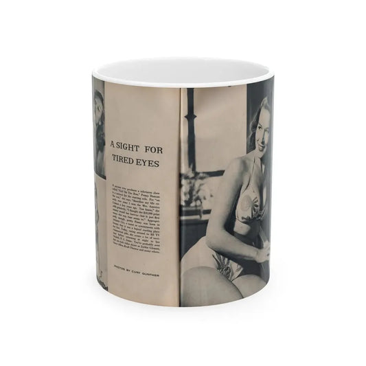 Penny Duncan #23 - [Pages 46 & 47] Pages 1 & 2 of 4 with, Penny+3 B&W Photos, Headline, Article & Caption from Climax Mag. Oct. '59 (Vintage Female Icon) White Coffee Mug 11oz - Go Mug Yourself