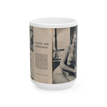 Penny Duncan #23 - [Pages 46 & 47] Pages 1 & 2 of 4 with, Penny+3 B&W Photos, Headline, Article & Caption from Climax Mag. Oct. '59 (Vintage Female Icon) White Coffee Mug 15oz - Go Mug Yourself