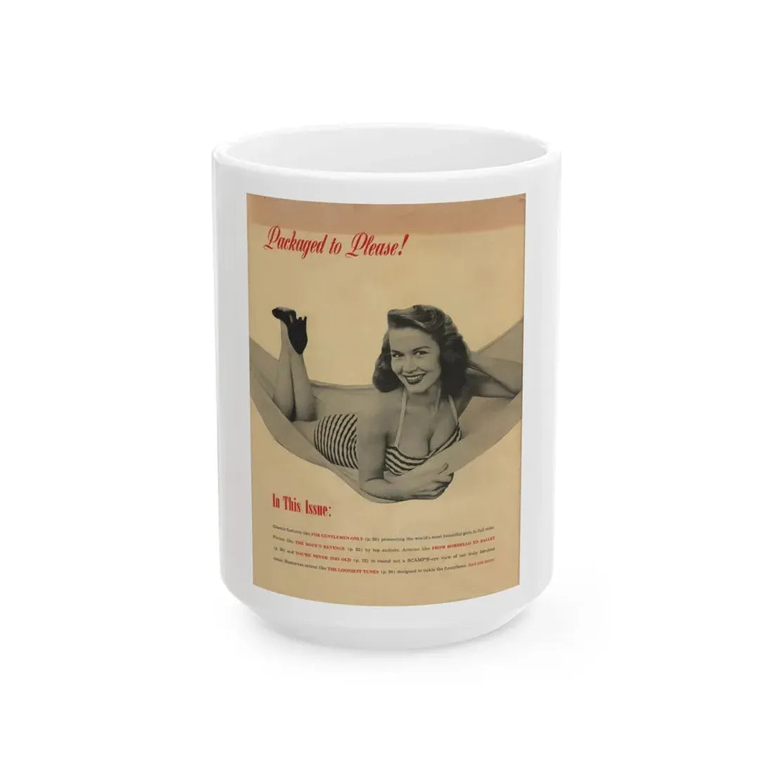 Penny Duncan #25 - Penny on Back Cover of Scamp Mag. Sept. '58 - 1 B&W Photo & Caption (Vintage Female Icon) White Coffee Mug 15oz - Go Mug Yourself