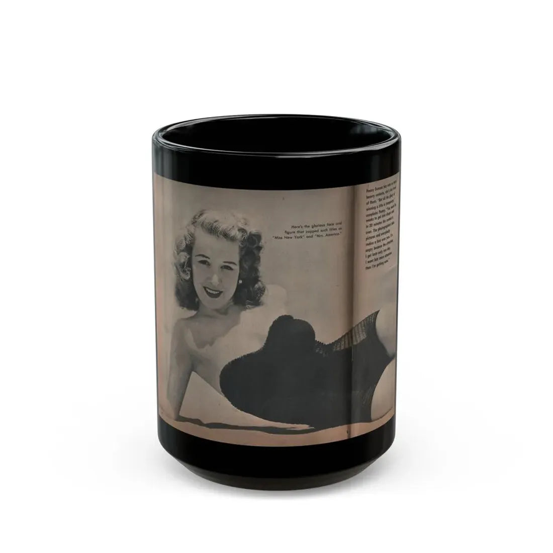 Penny Duncan #26 - [Pages 34  35] Pages 1 & 2 of 2 with, Penny+1 B&W Centerfold Photo, Caption & Paragraph from GALA Mag. Jan. '53 (Vintage Female Icon) Black Coffee Mug 15oz - Go Mug Yourself