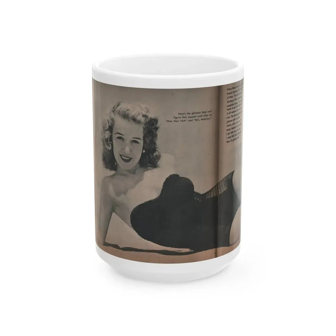 Penny Duncan #26 - [Pages 34  35] Pages 1 & 2 of 2 with, Penny+1 B&W Centerfold Photo, Caption & Paragraph from GALA Mag. Jan. '53 (Vintage Female Icon) White Coffee Mug 15oz - Go Mug Yourself