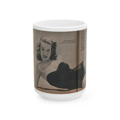 Penny Duncan #26 - [Pages 34  35] Pages 1 & 2 of 2 with, Penny+1 B&W Centerfold Photo, Caption & Paragraph from GALA Mag. Jan. '53 (Vintage Female Icon) White Coffee Mug 15oz - Go Mug Yourself