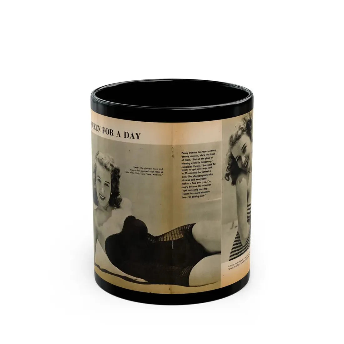 Penny Duncan #26 - [Pages 34  35] Pages 1 & 2 of 2 with, Penny+1 B&W Centerfold Photo, Caption & Paragraph from GALA Mag. Jan. '531 (Vintage Female Icon) Black Coffee Mug 11oz - Go Mug Yourself