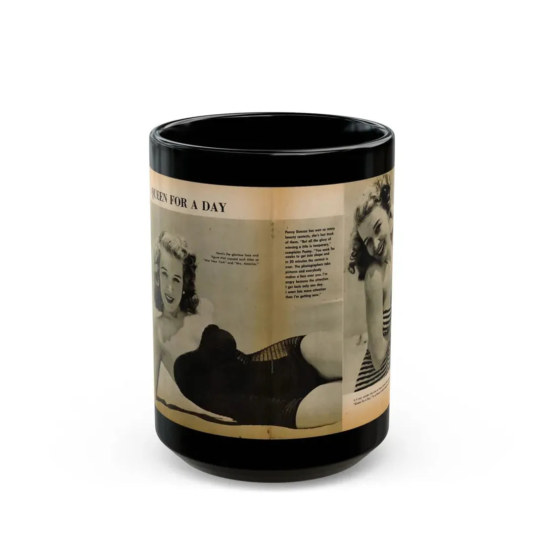 Penny Duncan #26 - [Pages 34  35] Pages 1 & 2 of 2 with, Penny+1 B&W Centerfold Photo, Caption & Paragraph from GALA Mag. Jan. '531 (Vintage Female Icon) Black Coffee Mug 15oz - Go Mug Yourself
