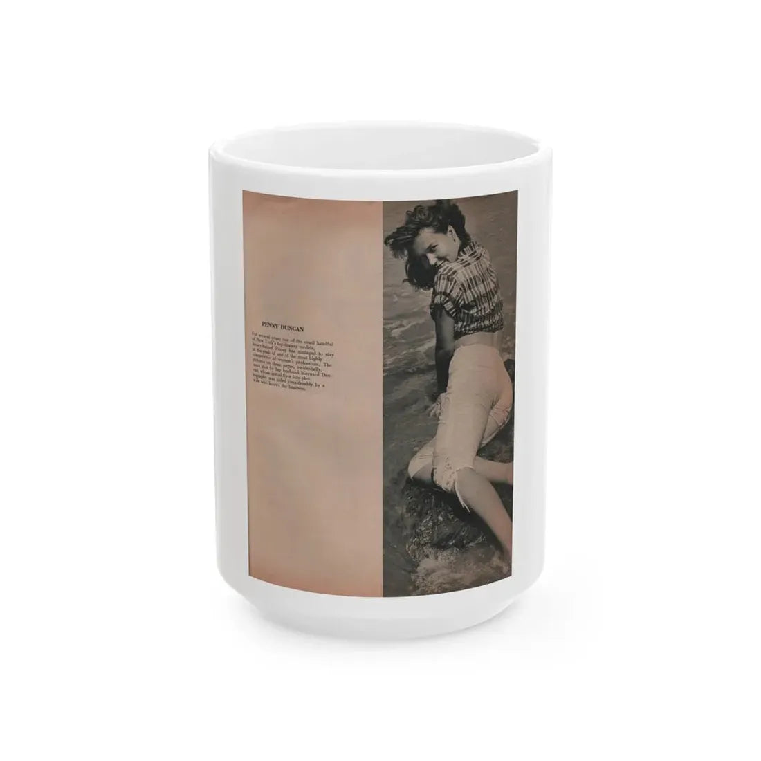 Penny Duncan #28 - [Pages ] Pages 2 of 2 with, Penny+1 B&W Photo & Brief Paragraph from Bachelor Pin-Ups Mag. Issue #01 '57 (Vintage Female Icon) White Coffee Mug 15oz - Go Mug Yourself