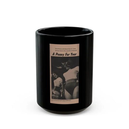 Penny Duncan #29 - Play Mag. 9-4-59 - 1 B&W Photo, Add & Caption (Vintage Female Icon) Black Coffee Mug 15oz - Go Mug Yourself