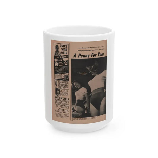Penny Duncan #29 - Play Mag. 9-4-59 - 1 B&W Photo, Add & Caption1 (Vintage Female Icon) White Coffee Mug 15oz - Go Mug Yourself