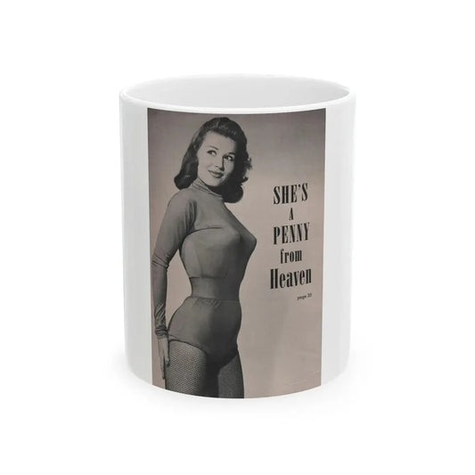 Penny Duncan #31 - Intro to Penny on Page 35 from EYE Digest Mag. March '54 - 1 B&W Photo Reverse Side of Cover (Vintage Female Icon) White Coffee Mug 11oz - Go Mug Yourself