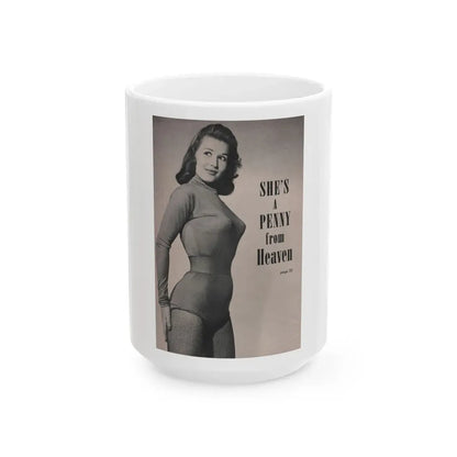 Penny Duncan #31 - Intro to Penny on Page 35 from EYE Digest Mag. March '54 - 1 B&W Photo Reverse Side of Cover (Vintage Female Icon) White Coffee Mug 15oz - Go Mug Yourself
