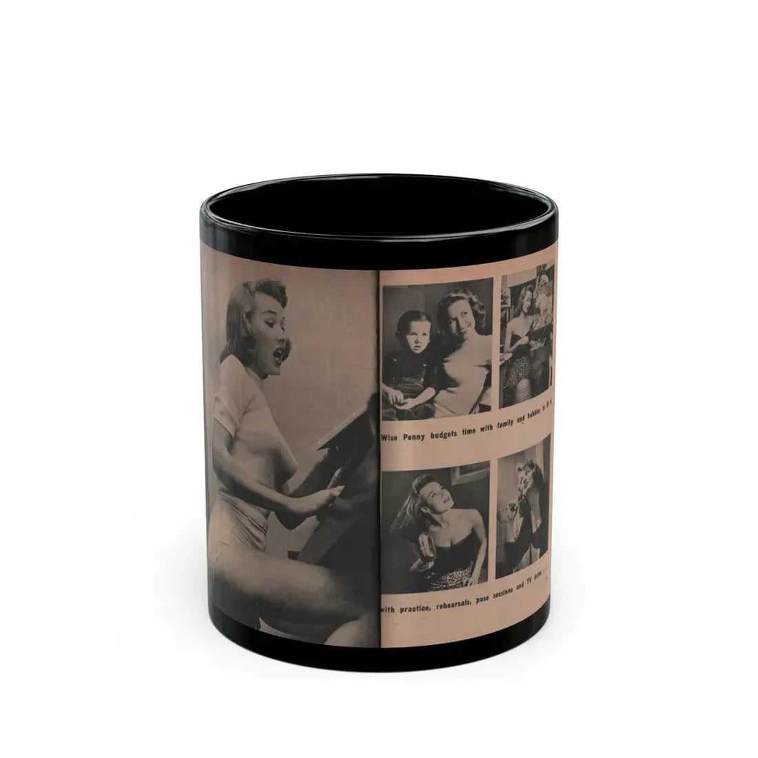 Penny Duncan #34 - [Pages 38 & 39] Pages 4 & 5 of 8 with, Penny+5 B&W Photos & 2 Captions from EYE Digest Mag. March '54 (Vintage Female Icon) Black Coffee Mug 11oz - Go Mug Yourself