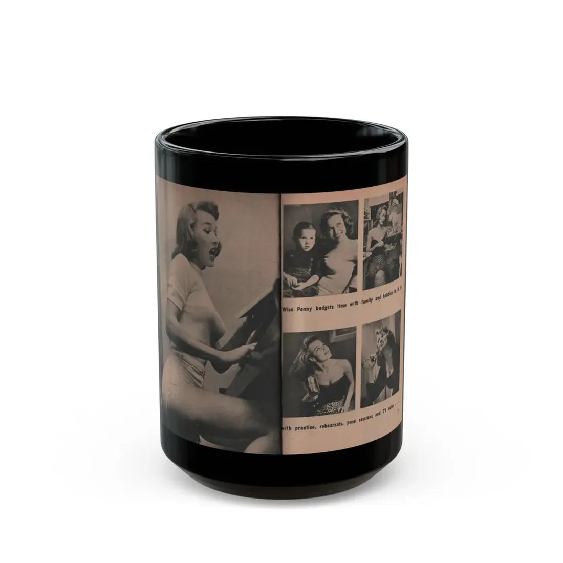 Penny Duncan #34 - [Pages 38 & 39] Pages 4 & 5 of 8 with, Penny+5 B&W Photos & 2 Captions from EYE Digest Mag. March '54 (Vintage Female Icon) Black Coffee Mug 15oz - Go Mug Yourself