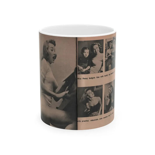 Penny Duncan #34 - [Pages 38 & 39] Pages 4 & 5 of 8 with, Penny+5 B&W Photos & 2 Captions from EYE Digest Mag. March '54 (Vintage Female Icon) White Coffee Mug 11oz - Go Mug Yourself