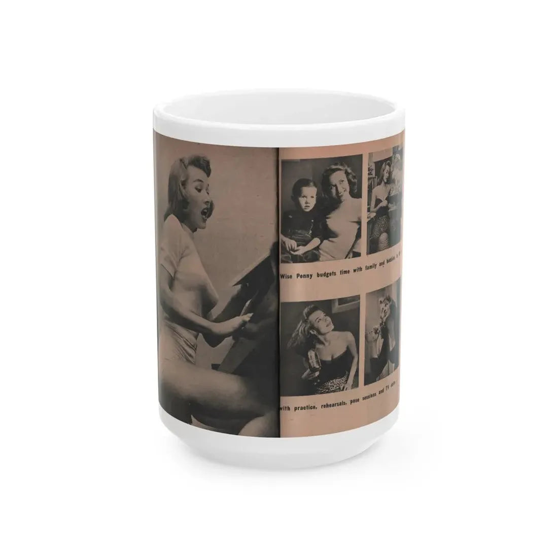Penny Duncan #34 - [Pages 38 & 39] Pages 4 & 5 of 8 with, Penny+5 B&W Photos & 2 Captions from EYE Digest Mag. March '54 (Vintage Female Icon) White Coffee Mug 15oz - Go Mug Yourself