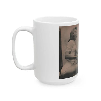 Penny Duncan #34 - [Pages 38 & 39] Pages 4 & 5 of 8 with, Penny+5 B&W Photos & 2 Captions from EYE Digest Mag. March '54 (Vintage Female Icon) White Coffee Mug - Go Mug Yourself