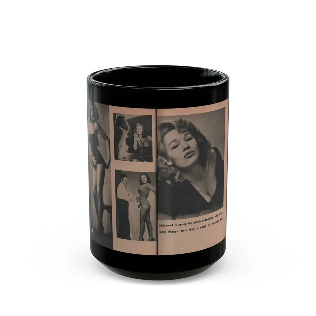 Penny Duncan #35 - [Pages 40 & 41] Pages 6 & 7 of 8 with, Penny+5 B&W Photos & 1 Caption from EYE Digest Mag. March '54 (Vintage Female Icon) Black Coffee Mug 15oz - Go Mug Yourself