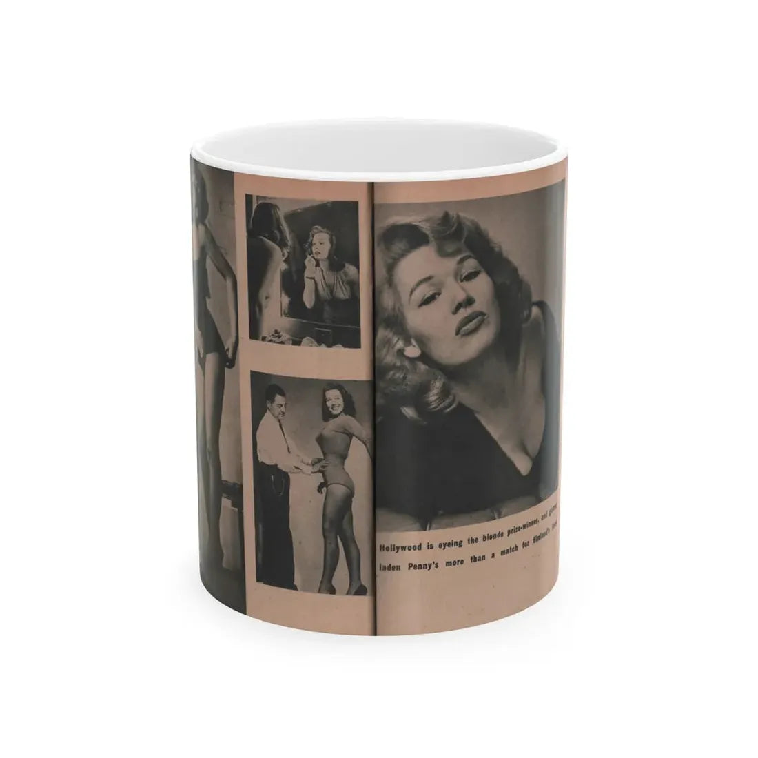 Penny Duncan #35 - [Pages 40 & 41] Pages 6 & 7 of 8 with, Penny+5 B&W Photos & 1 Caption from EYE Digest Mag. March '54 (Vintage Female Icon) White Coffee Mug 11oz - Go Mug Yourself