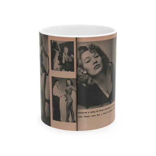 Penny Duncan #35 - [Pages 40 & 41] Pages 6 & 7 of 8 with, Penny+5 B&W Photos & 1 Caption from EYE Digest Mag. March '54 (Vintage Female Icon) White Coffee Mug 11oz - Go Mug Yourself