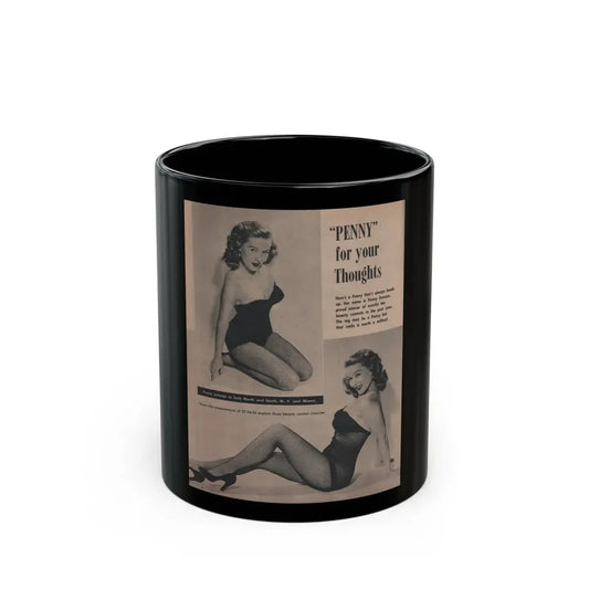 Penny Duncan #43 - [Page 4] Pages 1 of 2 with, Penny+2 B&W Photos, Captions & Short Snippet from GALA Mag. Sept. '52 (Vintage Female Icon) Black Coffee Mug 11oz - Go Mug Yourself
