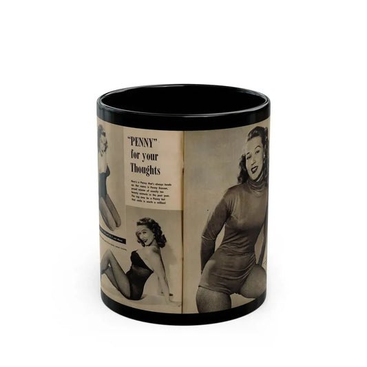 Penny Duncan #45 - [Pages 4 & 5] Pages 1 & 2 of 2 with, Penny+2 B&W Photos, Captions & Short Snippet from GALA Mag. Sept. '52 (Vintage Female Icon) Black Coffee Mug 11oz - Go Mug Yourself