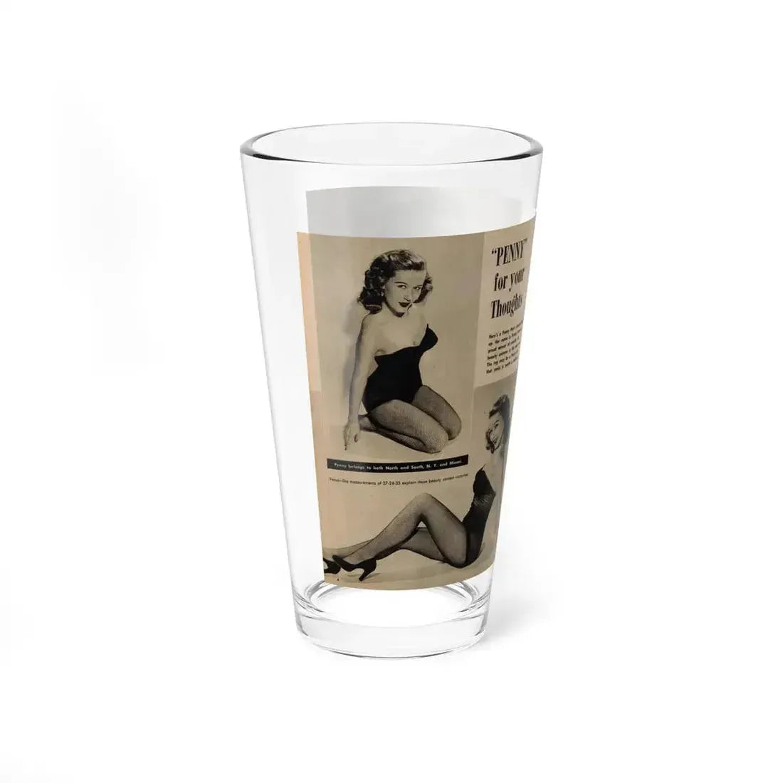 Penny Duncan #45 - [Pages 4 & 5] Pages 1 & 2 of 2 with, Penny+2 B&W Photos, Captions & Short Snippet from GALA Mag. Sept. '52 (Vintage Female Icon) Pint Glass 16oz - Go Mug Yourself