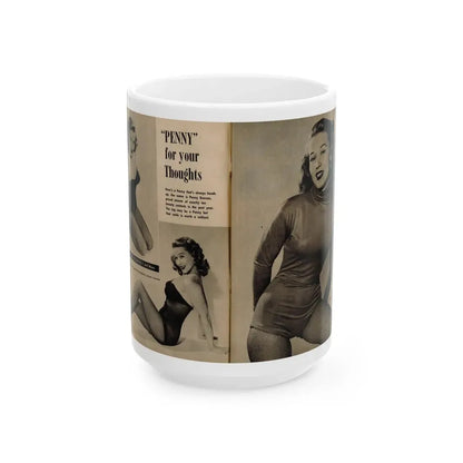 Penny Duncan #45 - [Pages 4 & 5] Pages 1 & 2 of 2 with, Penny+2 B&W Photos, Captions & Short Snippet from GALA Mag. Sept. '52 (Vintage Female Icon) White Coffee Mug 15oz - Go Mug Yourself