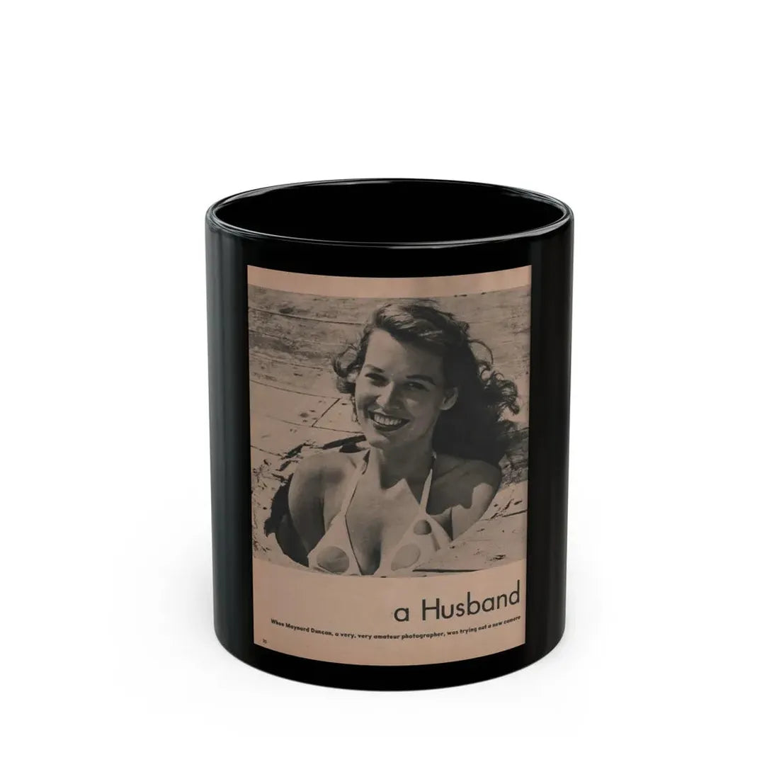 Penny Duncan #46 - [Pages 20] Pages 1 of 4 with, Penny+1 B&W Photo & Caption from Stag Mag. April '56 (Vintage Female Icon) Black Coffee Mug 11oz - Go Mug Yourself