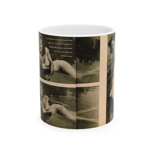 Penny Duncan #48 - [Pages 22 & 23] Pages 3 & 4 of 4 with, Penny+3 B&W Photos & 1 Caption from Stag Mag. April '56 (Vintage Female Icon) White Coffee Mug 11oz - Go Mug Yourself