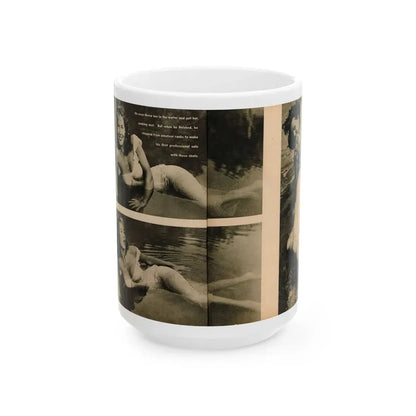 Penny Duncan #48 - [Pages 22 & 23] Pages 3 & 4 of 4 with, Penny+3 B&W Photos & 1 Caption from Stag Mag. April '56 (Vintage Female Icon) White Coffee Mug 15oz - Go Mug Yourself