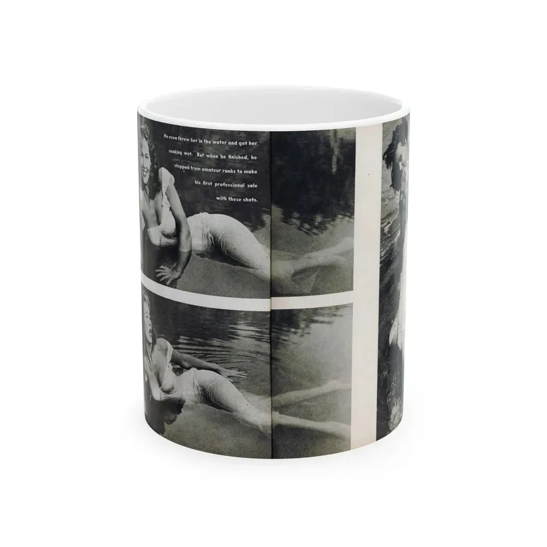 Penny Duncan #48 - [Pages 22 & 23] Pages 3 & 4 of 4 with, Penny+3 B&W Photos & 1 Caption from Stag Mag. April '561 (Vintage Female Icon) White Coffee Mug 11oz - Go Mug Yourself