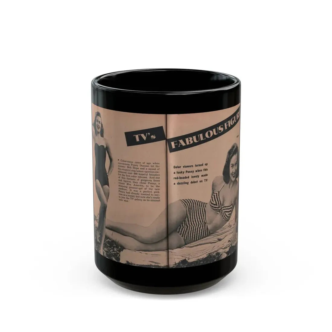 Penny Duncan #49 - [Pages 32 & 33] Pages 1 & 2 of 7 with, 2 B&W Photos, Caption & Info from PHOTO Digest Mag. May '54 (Vintage Female Icon) Black Coffee Mug 15oz - Go Mug Yourself