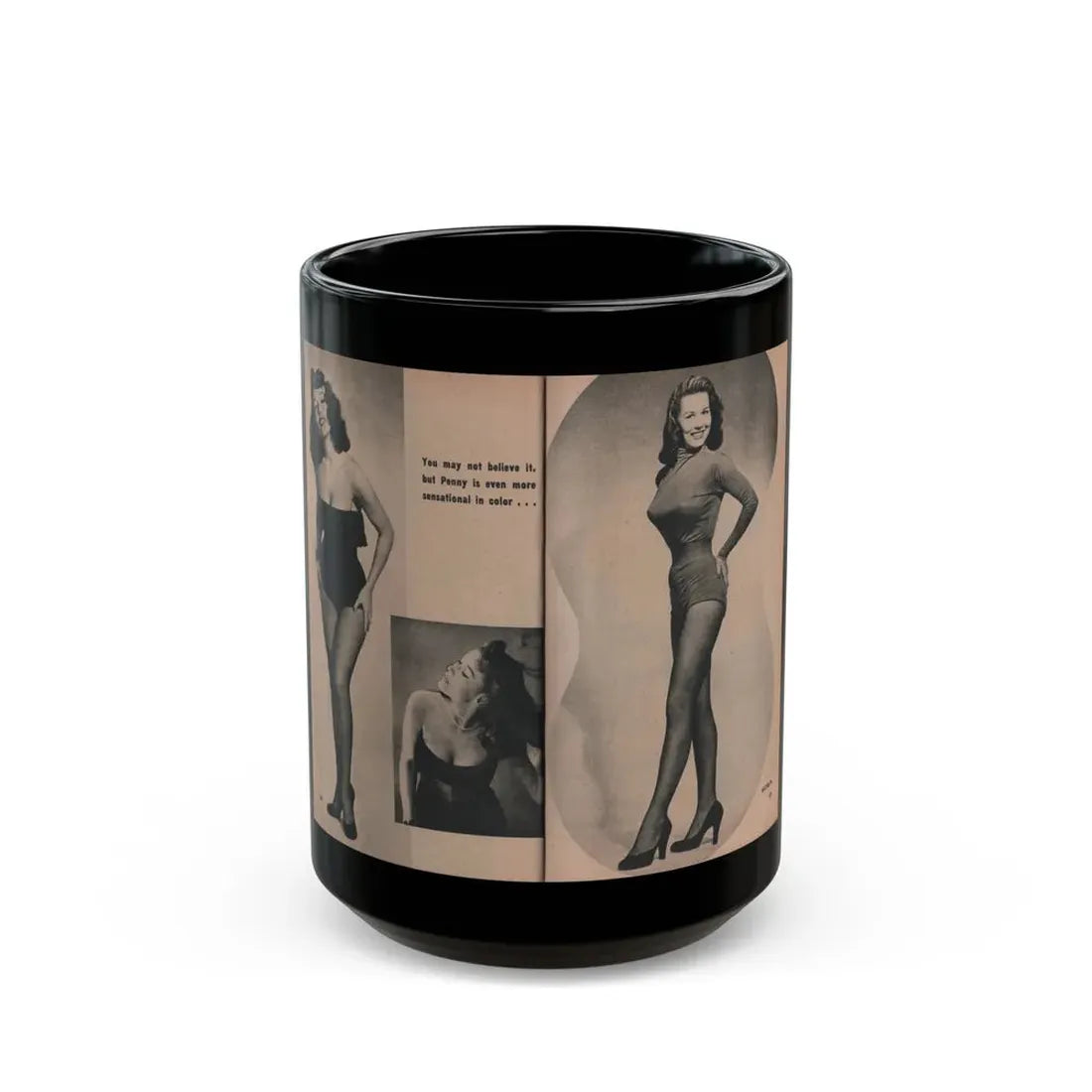 Penny Duncan #51 - [Pages 36 & 37] Pages 5 & 6 of 7 with, 3 B&W Photos & Caption from PHOTO Digest Mag. May '54 (Vintage Female Icon) Black Coffee Mug 15oz - Go Mug Yourself