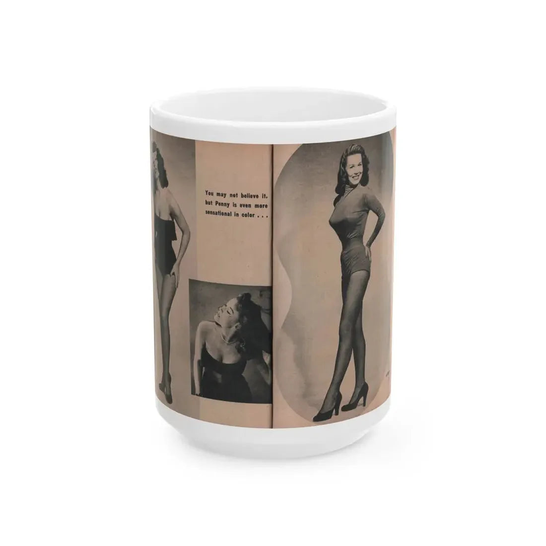 Penny Duncan #51 - [Pages 36 & 37] Pages 5 & 6 of 7 with, 3 B&W Photos & Caption from PHOTO Digest Mag. May '54 (Vintage Female Icon) White Coffee Mug 15oz - Go Mug Yourself