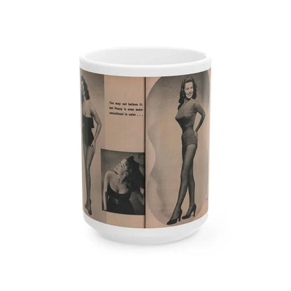 Penny Duncan #51 - [Pages 36 & 37] Pages 5 & 6 of 7 with, 3 B&W Photos & Caption from PHOTO Digest Mag. May '54 (Vintage Female Icon) White Coffee Mug 15oz - Go Mug Yourself
