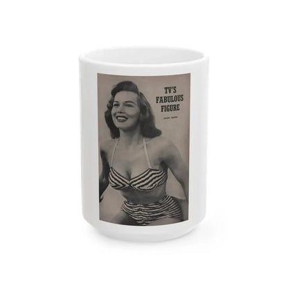 Penny Duncan #53 - Intro to Penny on Page 83 from BRIEF Digest Mag. March '55 - Reverse side of back cover 1 B&W Photo (Vintage Female Icon) White Coffee Mug 15oz - Go Mug Yourself
