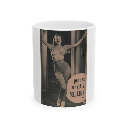 Penny Duncan #54 - [Page 83] Pages 1 of 8 with, Penny+1 B&W Photo & Caption from BRIEF Digest Mag. March '55 (Vintage Female Icon) White Coffee Mug 11oz - Go Mug Yourself