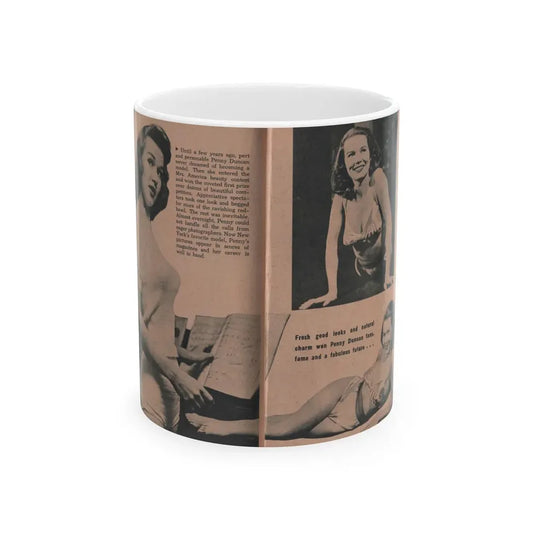 Penny Duncan #55 - [Pages 84 & 85] Pages 2 & 3 of 8 with, Penny+3 B&W Photos, Paragraph & Caption from BRIEF Digest Mag. March '55 (Vintage Female Icon) White Coffee Mug 11oz - Go Mug Yourself
