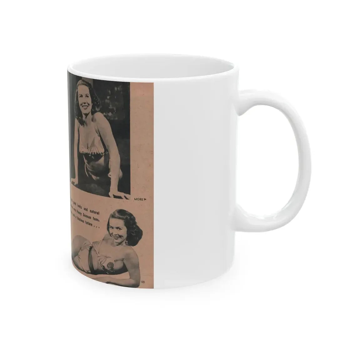 Penny Duncan #55 - [Pages 84 & 85] Pages 2 & 3 of 8 with, Penny+3 B&W Photos, Paragraph & Caption from BRIEF Digest Mag. March '55 (Vintage Female Icon) White Coffee Mug - Go Mug Yourself