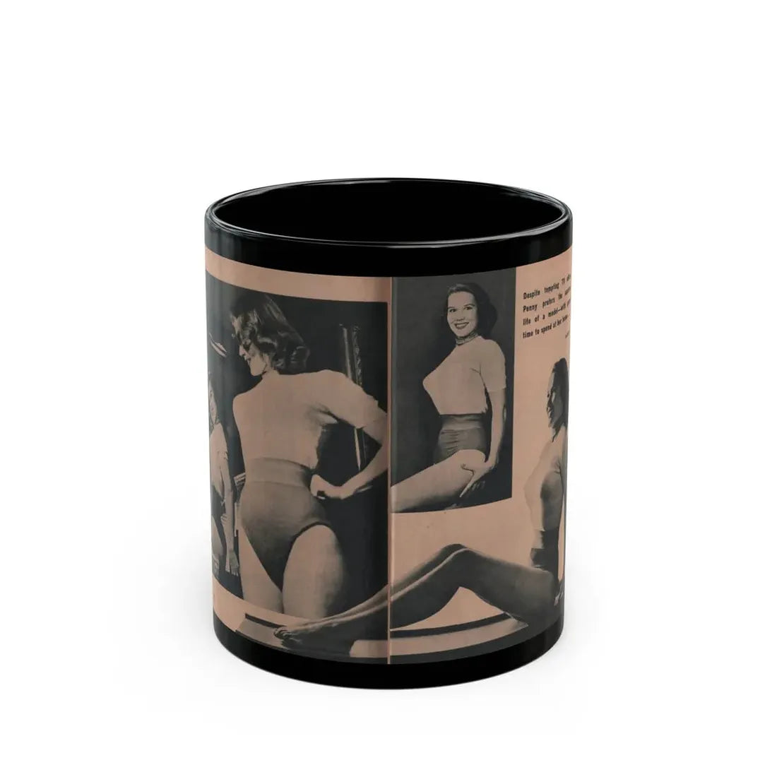 Penny Duncan #56 - [Pages 86 & 87] Pages 4 & 5 of 8 with, Penny+3 B&W Photos & Caption from BRIEF Digest Mag. March '55 (Vintage Female Icon) Black Coffee Mug 11oz - Go Mug Yourself