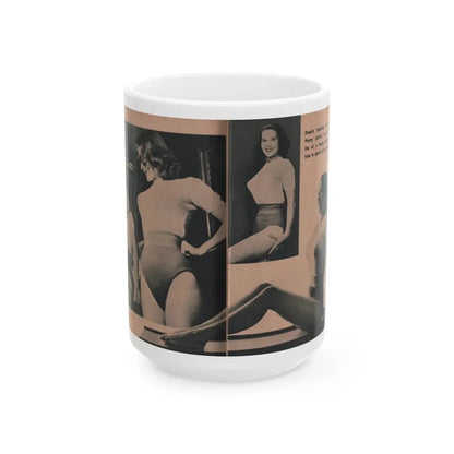 Penny Duncan #56 - [Pages 86 & 87] Pages 4 & 5 of 8 with, Penny+3 B&W Photos & Caption from BRIEF Digest Mag. March '55 (Vintage Female Icon) White Coffee Mug 15oz - Go Mug Yourself