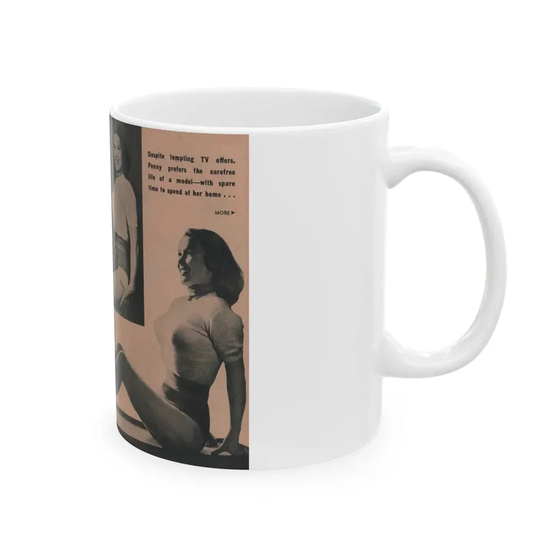 Penny Duncan #56 - [Pages 86 & 87] Pages 4 & 5 of 8 with, Penny+3 B&W Photos & Caption from BRIEF Digest Mag. March '55 (Vintage Female Icon) White Coffee Mug - Go Mug Yourself