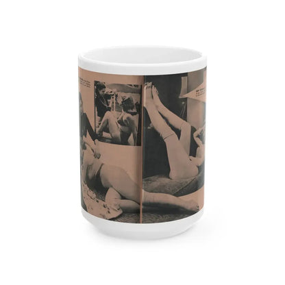 Penny Duncan #57 - [Pages 88 & 89] Pages 6 & 7 of 8 with, Penny+3 B&W Photos & 2 Captions from BRIEF Digest Mag. March '55 (Vintage Female Icon) White Coffee Mug 15oz - Go Mug Yourself